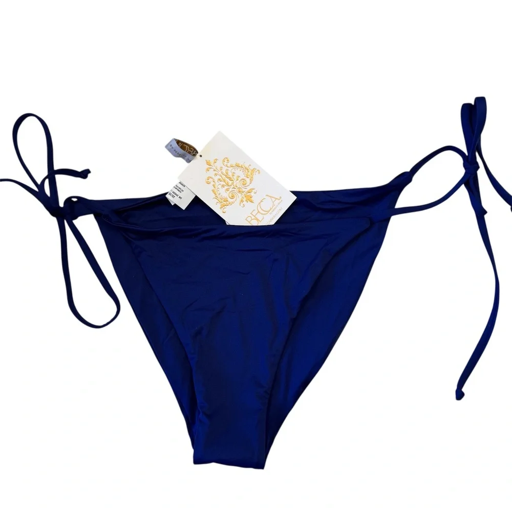 NWT - Becca Side Tie String  Bikini Navy blue‎ bottoms Size Medium
